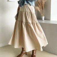 Kimutomo Vintage Loose Solid Folds Splicing Design A-line Skirt Woman Elegant High Waist Large Swing Pleated Versatile Skirts