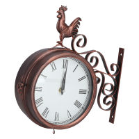 Iron Wrought Wall Clock Rooster Double Sided Round Roman Numeral Wall Clock MP