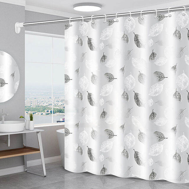 Gray silver leaves pattern Thick PEVA Shower Curtains Bathroom Waterproof Mildew Shower Curtain