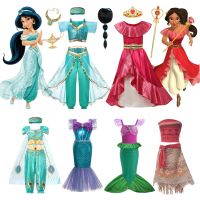 Disney Jasmine Princess Dress of Birthday Party Carnival Cosplay Aladdin Lamp Girls Elena Moana Mermaid Costume