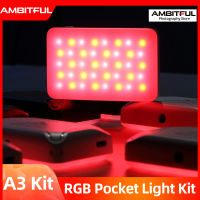 AMBITFUL A3 RGB Pocket Light 2800K-6800K Dimmable Full Color Mini LED Light with APP for Phone DSLR Camera Light Vlogging Live