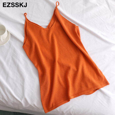 chic basic V-NECK camisole Summer knit Tank top Women strap basic cashmere camis female casual solid knit tank vest