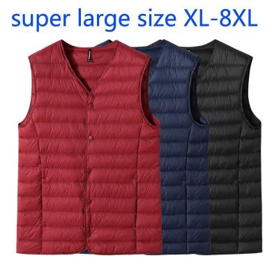 ZZOOI New Arrival Fashion Super Large Autumn Winter Men Down Vest Warm V-neck Thin Single Breasted Casual Plus Size XL-5XL 6XL 7XL 8XL