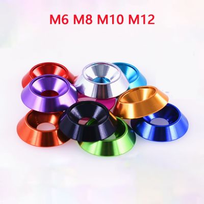 {Haotao Hardware} 2Pcs M6 M8 M10 M12อลูมิเนียมที่มีสีสันศีรษะร่มแบนหัวสกรูเว้า Conical ตกแต่ง Groove เครื่องซักผ้า