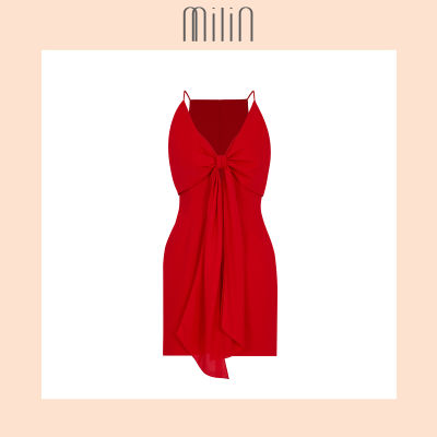 [MILIN] Knotted V-neck mini dress เดรสสั้นสายเดี่ยวคอวีผูกหน้า Nikoi Dress