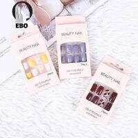 EBO เล็บสั้นแบบกดลายดอกไม้สีฟ้าน่ารัก24ชิ้นเล็บปลอมประดิษฐ์ปกปิดได้เต็มที่สำหรับผู้หญิงหญิงสาว