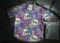 เสื้อเชิ๊ตสไตล์ฮาวายสัญชาติไทยแขนสั้น IRONYX SKULL-VIOLET ลายลิขสิทธิ์แท้ของแบรนด์พร้อม Mask พิมพ์ลายเข้าชุด