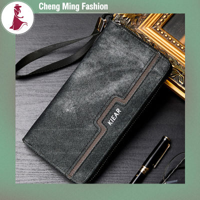 กระเป๋าสตางค์ยาวผู้ชาย Cheng Ming หนัง Pu ลำลองแฟชั่น Dompet Koin ย้อนยุคหลายกระเป๋าเงินมีช่องเสียบบัตรสำหรับของขวัญวันเกิดคริสต์มาส