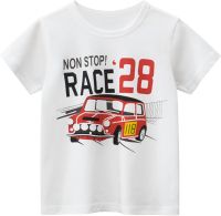 Toddler Kids Baby Boys Girls Cars Print Short Sleeve Crewneck T Shirts Tops Tee Clothes for Children (White, 2-3 Years)