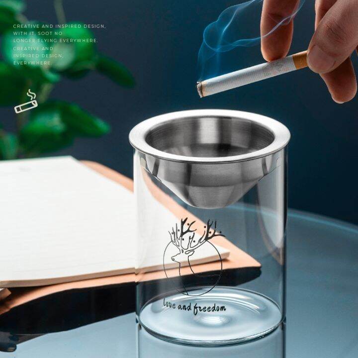 hot-dt-๑-gianxi-detachable-glass-ashtray-funnel-windproof-car-cup-room-anti-fly-ash-office-with-lid