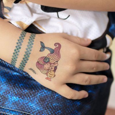 2Pcs Bling Cartoon Mermaid Tattoos Stickers Butterfly Glitter Powder Waterproof Sticker For Kids Student Gift