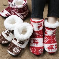 Cute Elk Pattern Fluffy Warm Home Slippers/ Anti-Skid Middle Tube Indoor Sock Shoes/ Casual Warm Christmas Home Socks