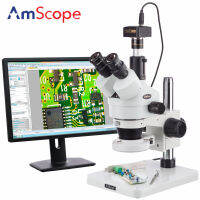 AmScope 7X-45X การตรวจสอบพื้นผิว144-LED สเตอริโอแบบซูมกล้องจุลทรรศน์ + 10MP ดิจิตอลกล้อง