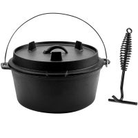 【จัดส่งภายใน 24 ชม】Cast Iron Camping Dutch Oven 9QT หม้อเหล็กหล่อแคมป์ปิ้ง Dutch Oven -9 Quart Pre-Seasoned Camping Cookware Pot With Lid - Lid Lifter