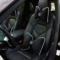 Cute Flower Soft Plush Bowknot Car Seat Headrest Neck Pillow Velvet Head Rest Cushion Waist Pillows Car Accessories Interior Seat Cushions