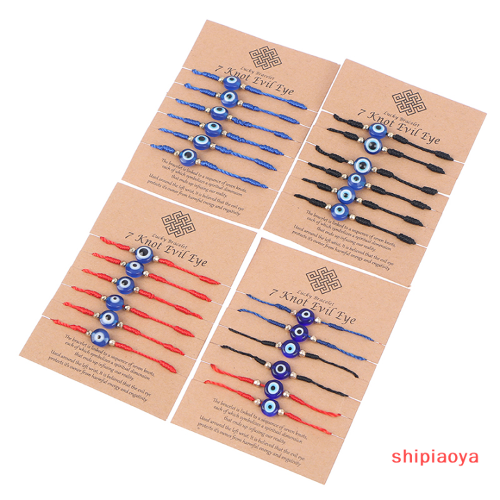 shipiaoya-สร้อยข้อมือลูกปัดตาแห่งความชั่วร้ายนำโชค6ชิ้นเครื่องประดับกำไลถักเชือกหนังแกะสำหรับผู้หญิง