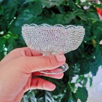 Dessert Ice Cream Fruit Salad Bowl Handmade Crystal Rhinestone Bowl Gift Afternoon Tea Party Glass Bowl