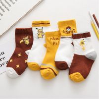 Baby Boy Spring Autumn Dinosaur socks Child breathable fashion cotton cartoon stripe socks Toddler Girls Kawaii Pikachu 5 Pairs