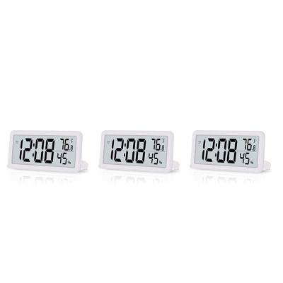 3X Digital Alarm Clock,Desk Clock,Battery Operated LCD Electronic Clock Decorations for Bedroom Kitchen Office - White