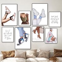 ✕▦✵ Sepatu Hak Tinggi Perempuan Paris Mode Lukisan Kanvas Seni Dinding Poster Nordic และ Gambar Dinding Cetakan สำหรับการตกแต่ง Ruang Tamu Toko