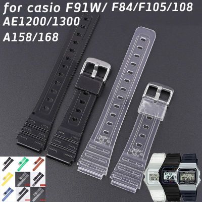 ✜ ยางกีฬาสำหรับ Casio F91W F84 F105 108 A158 A168 AE1200 AE1300 ผู้ชายผู้หญิงเคลือบเงา TPU กันน้ำเปลี่ยนสายนาฬิกา