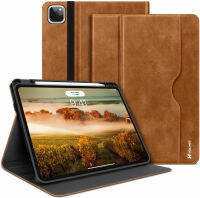 H HOLIMET iPad Pro 12.9 Case 5th/4th/3rd Generation Case 2021 2020 2018 PU Leather with Pencil Holder Pocket Strap Folio Stand Cover Soft TPU Back Shockproof Support 2nd Gen Pencil Wireless Charging Brown