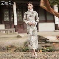 Zhu Xia Cheongsam หนากำมะหยี่แขนยาวสไตล์ฤดูหนาวปรับปรุง Cheongsam,High-End สไตล์กลางทุกวัน