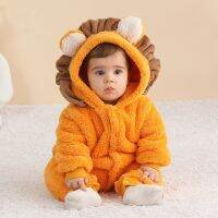 、’】【= Umorden Warm Winter Hoodie Romper Jumpsuit Outfit For Baby Infant Cartoon Lion Costume Outwear Coral Velvet 7-12M 12-24M Button