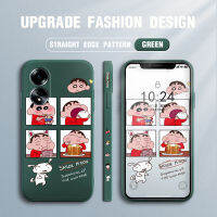 เคสโทรศัพท์สำหรับ OPPO A38 A18น่ารักลายการ์ตูนแฮปปี้ Crayon Shin-Chan เคสโทรศัพท์ดีไซน์ลายขอบสี่เหลี่ยมปลอกซิลิโคนเหลวคลุมทั้งหมดกล้องปกป้องเคส