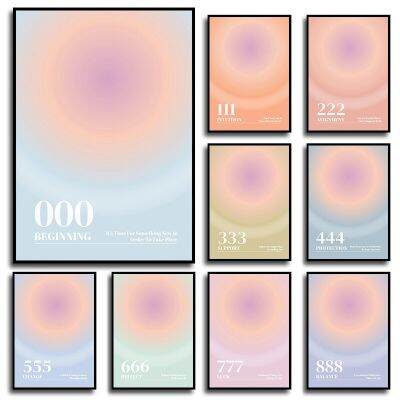 Angel Number Gradient สี Aura 000ถึง999โปสเตอร์ภาพวาดผ้าใบ Spiritual พิมพ์ภาพผนัง Nordic Modern Room Home Decor New