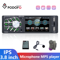 Podofo 1 Din Micphone MP5 Player 3.8 inch IPS Screen Car Radios Audio Player Radio Station With Steer Wheeling Remote Control