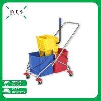 NTS Dual Bucket Trolley ถังน้ำรถเข็นสำหรับถูพื้น ความจุ 25 ลิตร มีป้ายเตือนบนถัง ตัวถังมีหูหิ้ว ล้อเลื่อนไม่มีเสียงดังรบกวน ไม่ทิ้งรอยบนพื้น รุ่น MT-43L-2B