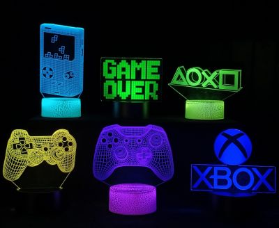 PS Gaming Room Desk Setup Lighting Gaming Console Decor 3D Visual LED Night Lamp Controller Icons Light Gift for Boys and Grils Night Lights