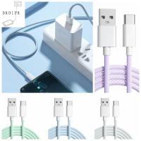 DRDIPR 66W 6A ทอผ้า66W สายชาร์จเร็ว ทอสีสันสดใส USB C สายเคเบิลข้อมูลแบบถัก66W สายเคเบิล USB ถักแบบถัก ชาร์จโทรศัพท์มือถือได้