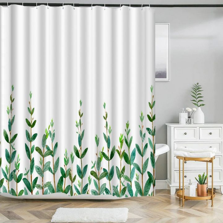 cw-leaves-fabric-shower-curtain-monstera-leaf-curtains-for-with-hooks