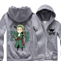 อะนิเมะ One Piece Zoro Zipper เสื้อ Hoodies ผู้ชาย Sportswear เสื้อกันหนาว Cotton Hoody Cosplay Costume