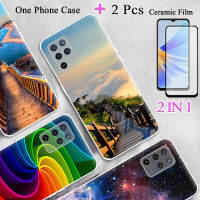 2 IN 1สำหรับ OPPO Reno 5F OPPO F19 Pro เคสนิ่ม TPU เคสโทรศัพท์ทาสีซิลิโคนที่มีฟิล์มกันรอยกันกระแทกโค้ง