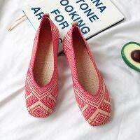 2023 Summer New Slip On Mesh Breathable Knitted Ballet Flats Shoes Women Daily Loafers Shallow Casual Soft Square Toe Boat Shoes