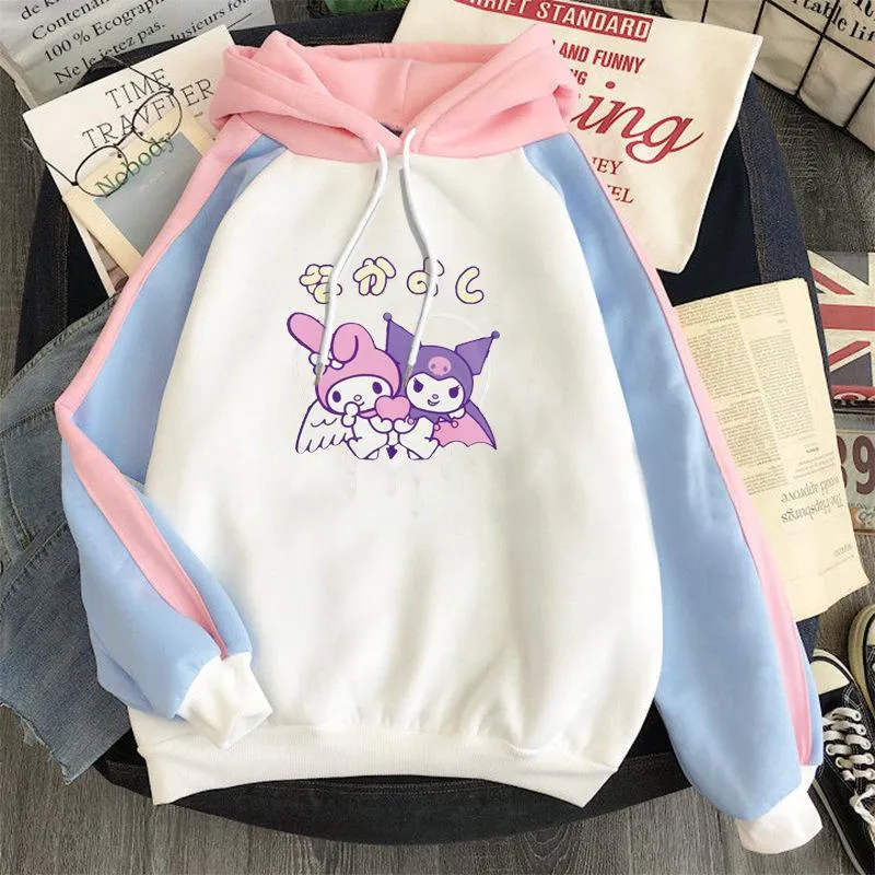 Sanrio Kuromi-Hoodie de grandes dimensões feminino, moletom Kawaii Print,  bolso canguru feminino, pulôveres soltos, roupas novas da moda, Y2K, 2023 -  AliExpress