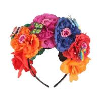 Halloween Simulation Colorful Peony Flower Headband Fairy Butterfly Mexican Wreath Crown Cosplay Party Costume Day of The Dead H