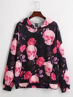 Yuisle Womens Casual Ladies Comfort Plus Size Sweatshirt Plus Floral &amp; Skull Print Kangaroo Pocket Drawstring Hoodie Leisure Perfect Comfortable Eye-catching (Color : Multicolor, Size : X-Large)