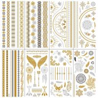 Body Bronzing Tattoos Stickers Henna Tatouage Temporaire Femme 21*10cm Gold Silver Waterproof Transfer Temporary Fake Tattoo Art Stickers