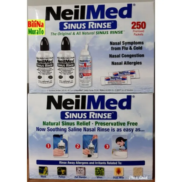 NeilMed Sinus Rinse Kit 250 Premixed Packets + 2 Squeeze bottles + 1