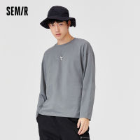 Semir แขนยาวเสื้อยืดผู้ชายหลวมรอบคอสีทึบด้านบน2022ใหม่ O Versize เสื้อยืดสบายๆ