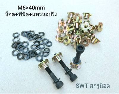 น็อตหัวจมดำ+ทีนัด+แหวนสปริงดำ M6x40mm (ราคาต่อแพ็ค 50 ชุด) ขนาด M6x40mm เกรดแข็ง 12.9 สำหรับยึดดอกลำโพงขนดใหญ่ เหมาะกับงานไม้ แข็งแรงได้มาตรฐาน