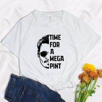 Time For A Mega Pint Johnny Depp Harajuku สำหรับผู้หญิงเสื้อยืดลำลองคอกลมสีขาว Kemeja Hitam ผู้หญิงแขนสั้น