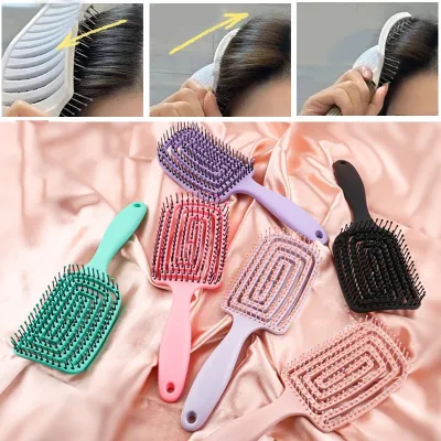 1pc Brush Curly Hair Comb Brush Hollow Big Curved Comb Scalp Massage Wet Dry Dual Purpose Smooth Comb Teeth Candy-colored Soft