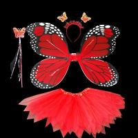 4 Piece Shining Butterfly Wing +Wand +Headband +Tutu Skirt Christmas Halloween Cosplay Costume For Fairy Girls Kids 13 Colors