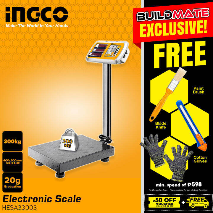 BUILDMATE Ingco Electronic Scale 300KG Capacity 20g LED Screen Digital
