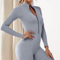 New Solid Color Yoga Bodybuilding Jumpsuit Women Running Sport Exercise Sets Romper Fitness Long Sleeve Zipper Screw Thread Suit